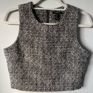 Tweed Vest Crop Top W/ Zipper Back